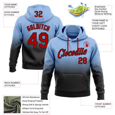 Custom Stitched Light Blue Red-Black Fade Fashion Sports Pullover Sweatshirt Hoodie