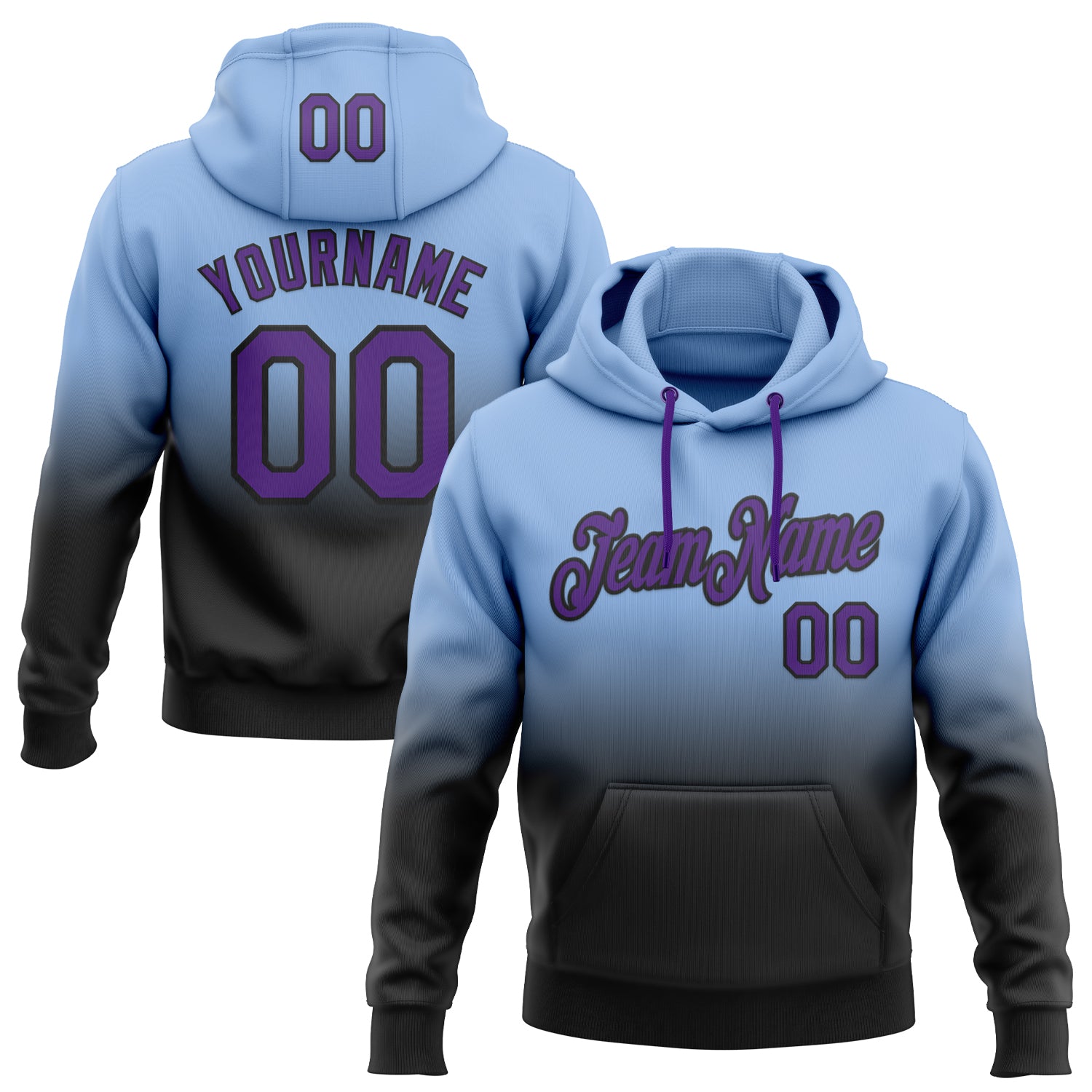 Custom Stitched Light Blue Purple-Black Fade Fashion Sports Pullover Sweatshirt Hoodie
