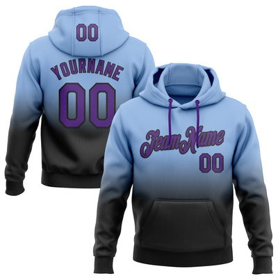 Custom Stitched Light Blue Purple-Black Fade Fashion Sports Pullover Sweatshirt Hoodie