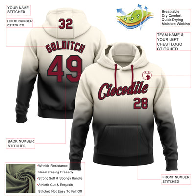 Custom Stitched Cream Crimson-Black Fade Fashion Sports Pullover Sweatshirt Hoodie
