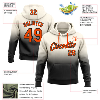 Custom Stitched Cream Orange-Black Fade Fashion Sports Pullover Sweatshirt Hoodie