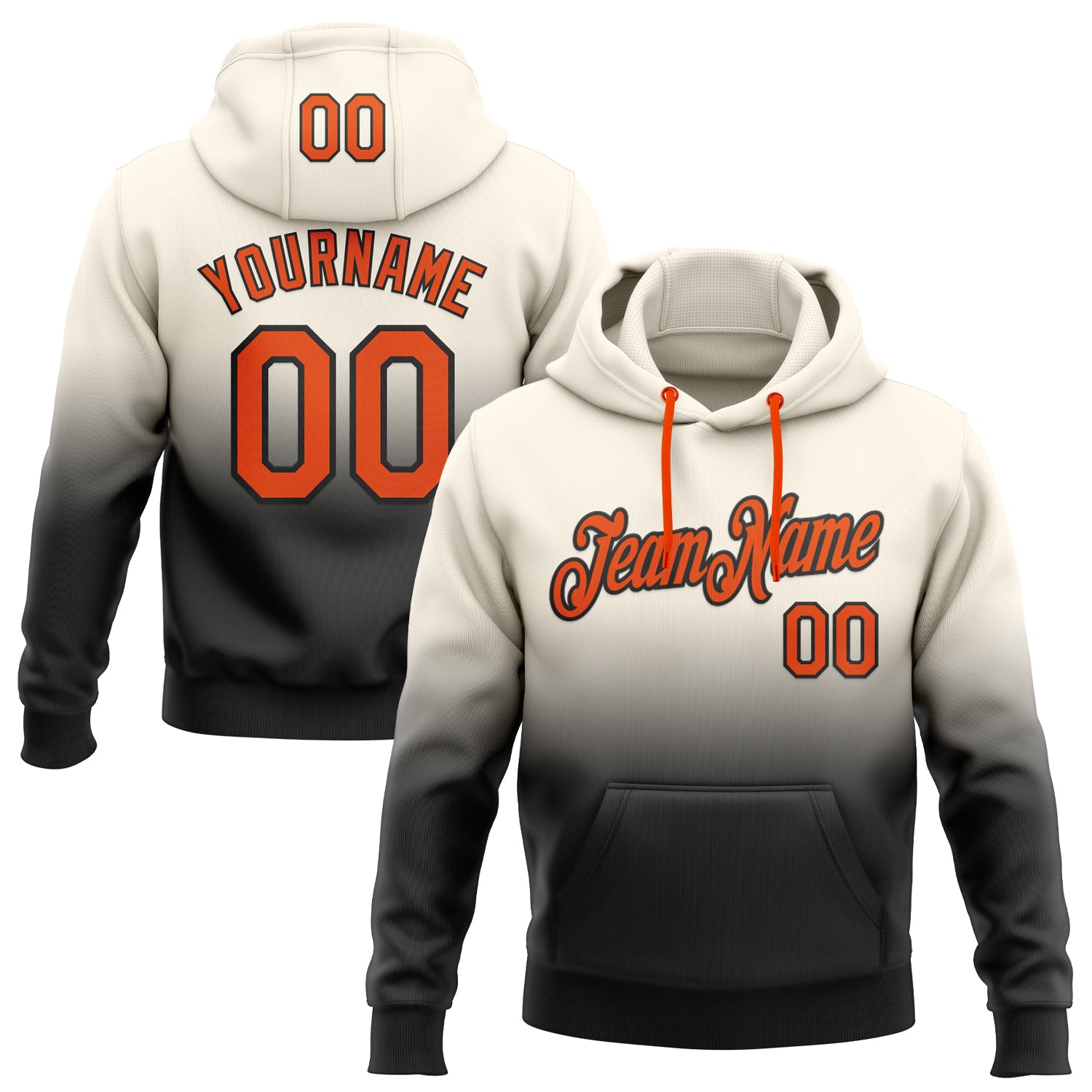 Custom Stitched Cream Orange-Black Fade Fashion Sports Pullover Sweatshirt Hoodie
