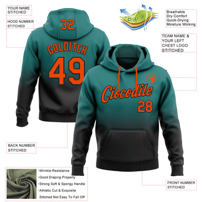 Custom Stitched Teal Orange-Black Fade Fashion Sports Pullover Sweatshirt Hoodie