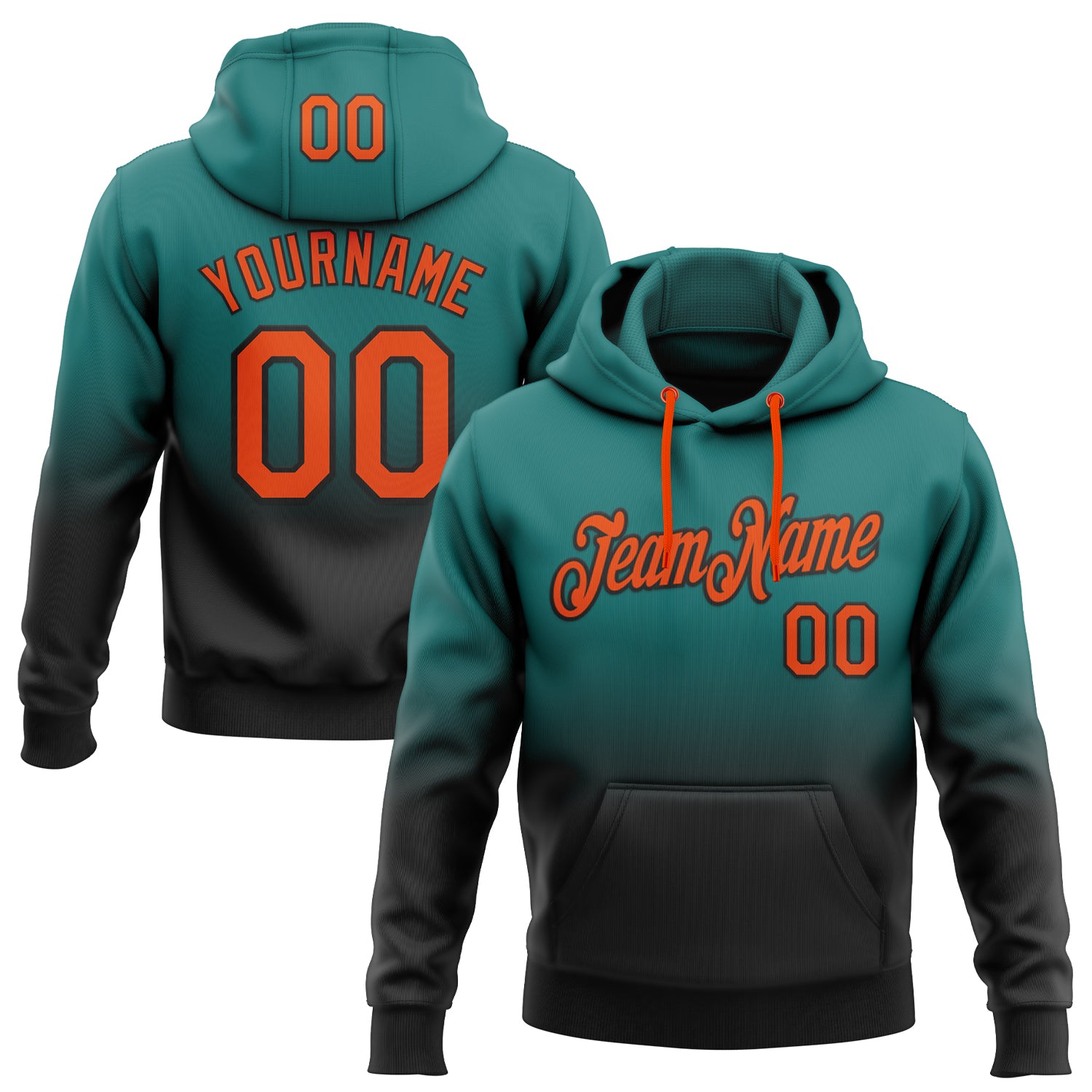 Custom Stitched Teal Orange-Black Fade Fashion Sports Pullover Sweatshirt Hoodie