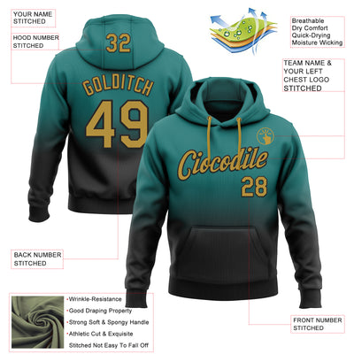 Custom Stitched Teal Old Gold-Black Fade Fashion Sports Pullover Sweatshirt Hoodie