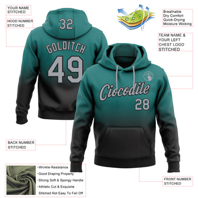 Custom Stitched Teal Gray-Black Fade Fashion Sports Pullover Sweatshirt Hoodie