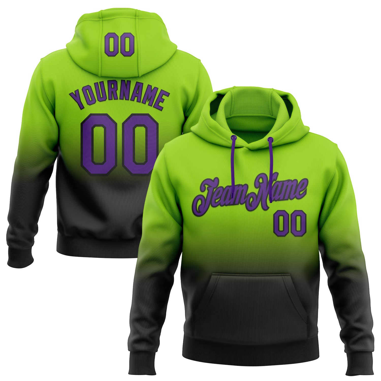 Custom Stitched Neon Green Purple-Black Fade Fashion Sports Pullover Sweatshirt Hoodie