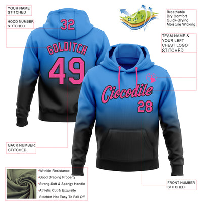 Custom Stitched Powder Blue Pink-Black Fade Fashion Sports Pullover Sweatshirt Hoodie