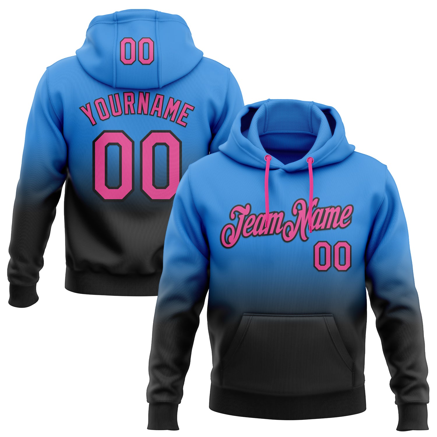 Custom Stitched Powder Blue Pink-Black Fade Fashion Sports Pullover Sweatshirt Hoodie