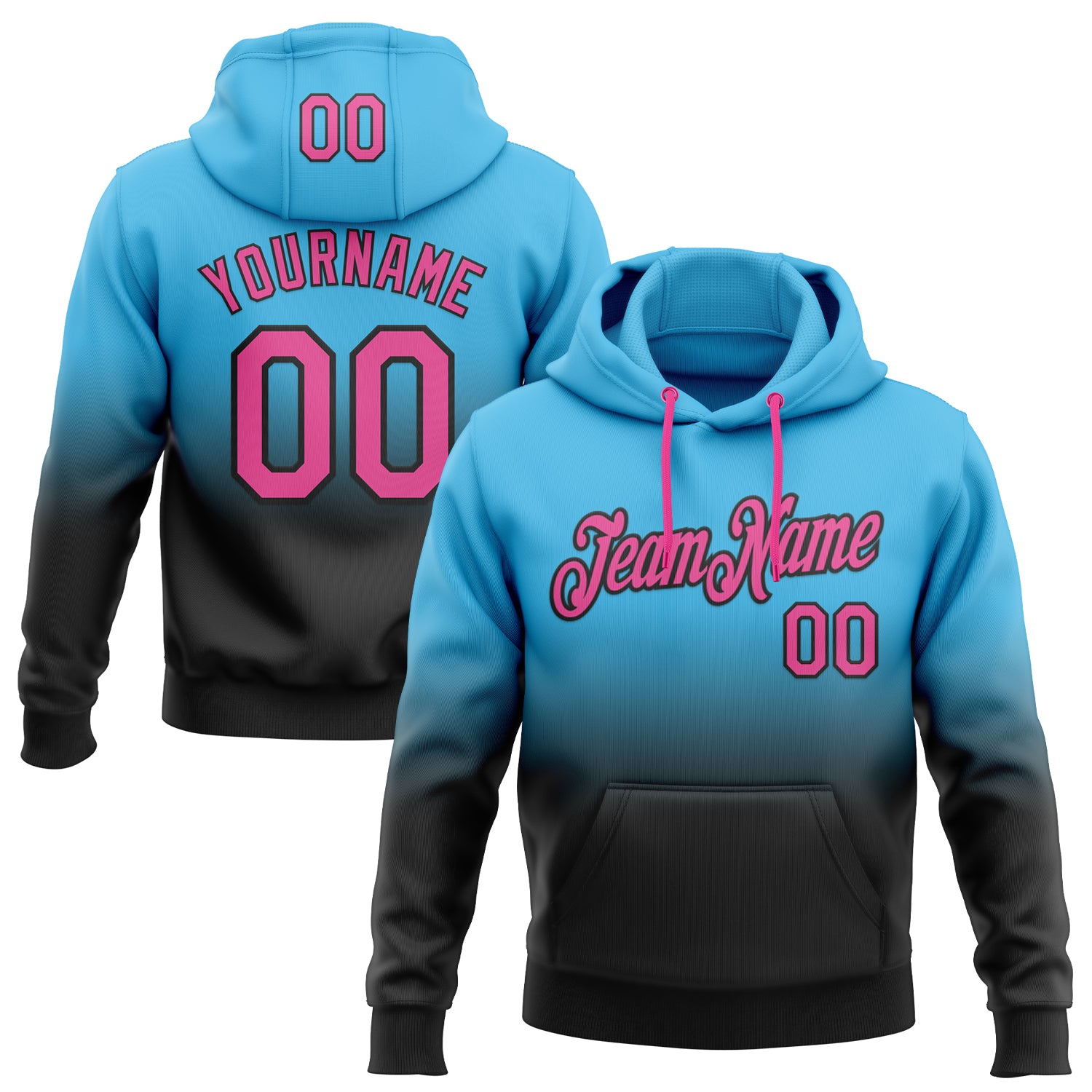 Custom Stitched Sky Blue Pink-Black Fade Fashion Sports Pullover Sweatshirt Hoodie