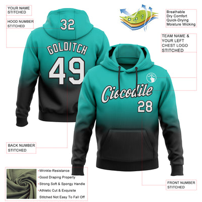 Custom Stitched Aqua White-Black Fade Fashion Sports Pullover Sweatshirt Hoodie