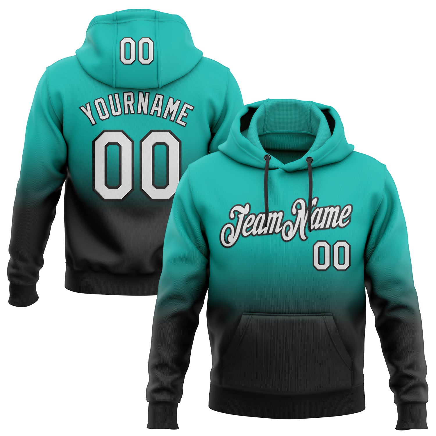 Custom Stitched Aqua White-Black Fade Fashion Sports Pullover Sweatshirt Hoodie