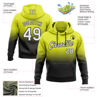 Custom Stitched Neon Yellow White-Black Fade Fashion Sports Pullover Sweatshirt Hoodie