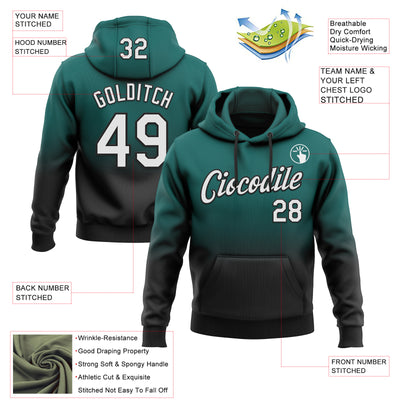 Custom Stitched Midnight Green White-Black Fade Fashion Sports Pullover Sweatshirt Hoodie