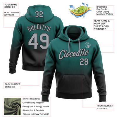 Custom Stitched Midnight Green Gray-Black Fade Fashion Sports Pullover Sweatshirt Hoodie