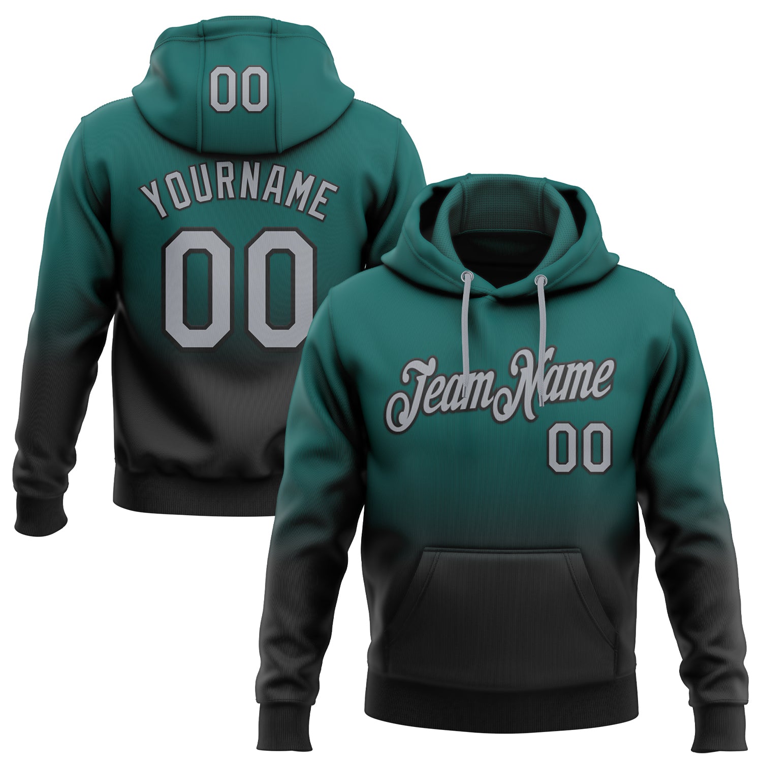 Custom Stitched Midnight Green Gray-Black Fade Fashion Sports Pullover Sweatshirt Hoodie