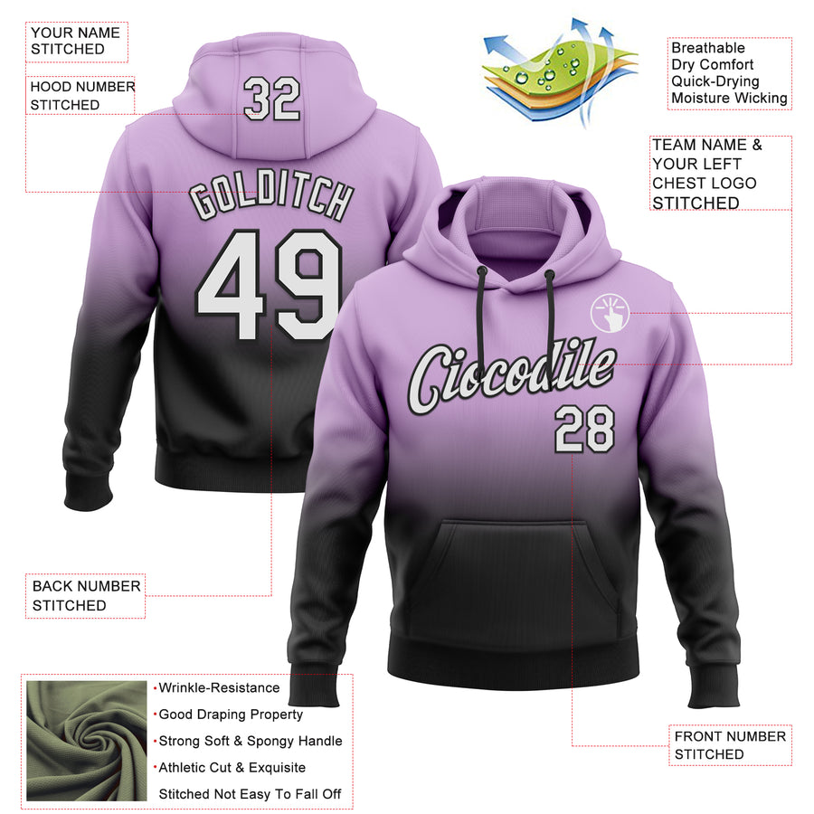 Custom Stitched Light Purple White-Black Fade Fashion Sports Pullover Sweatshirt Hoodie