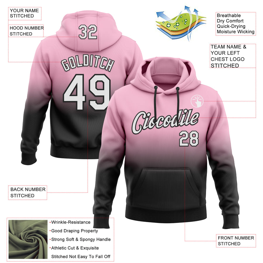 Custom Stitched Light Pink White-Black Fade Fashion Sports Pullover Sweatshirt Hoodie