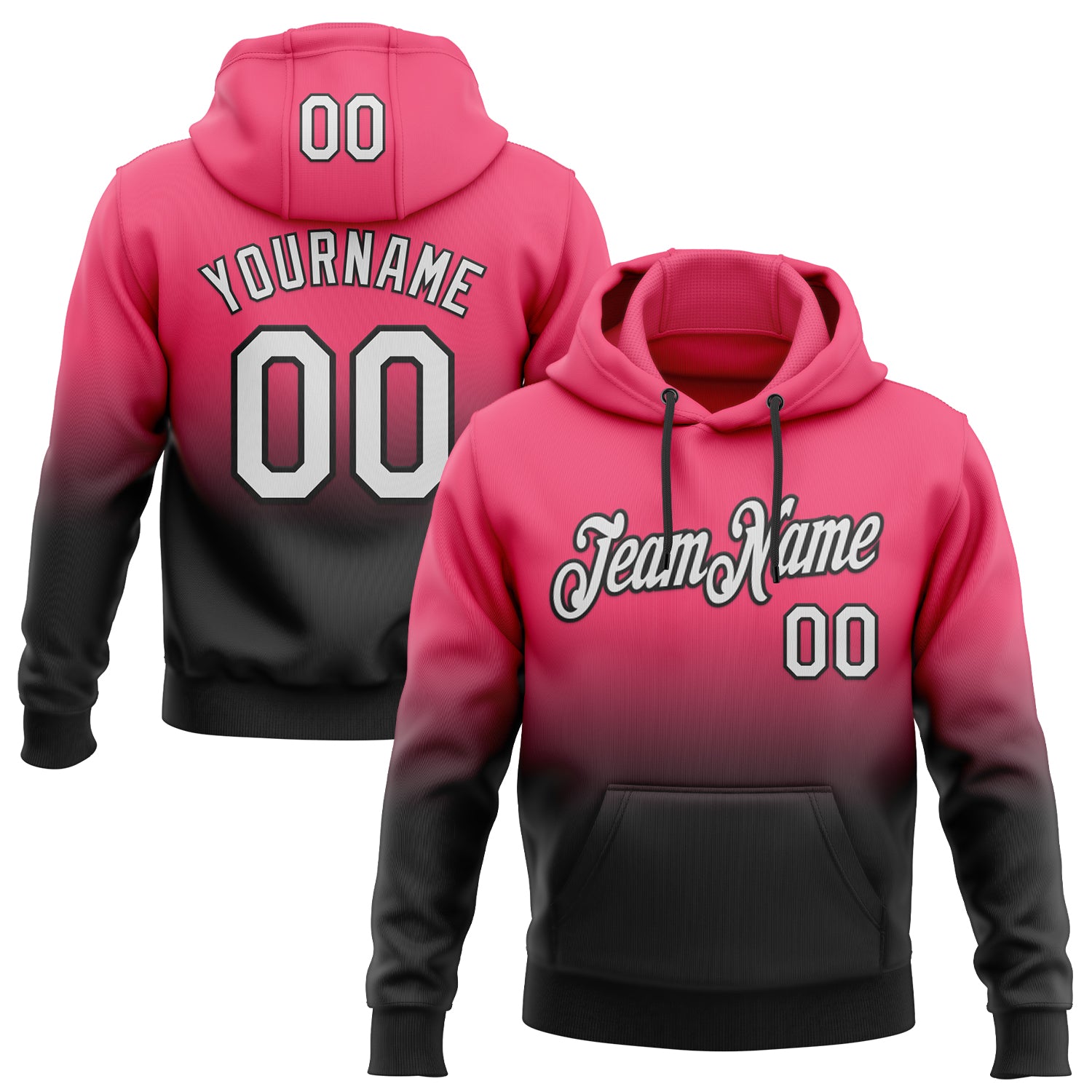 Custom Stitched Neon Pink White-Black Fade Fashion Sports Pullover Sweatshirt Hoodie
