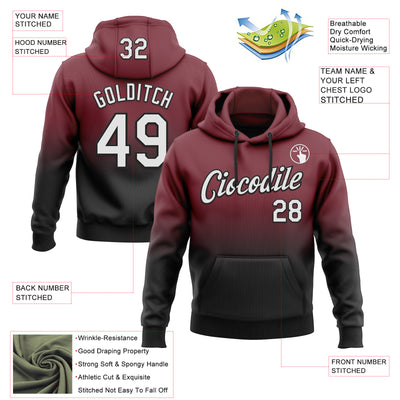 Custom Stitched Burgundy White-Black Fade Fashion Sports Pullover Sweatshirt Hoodie