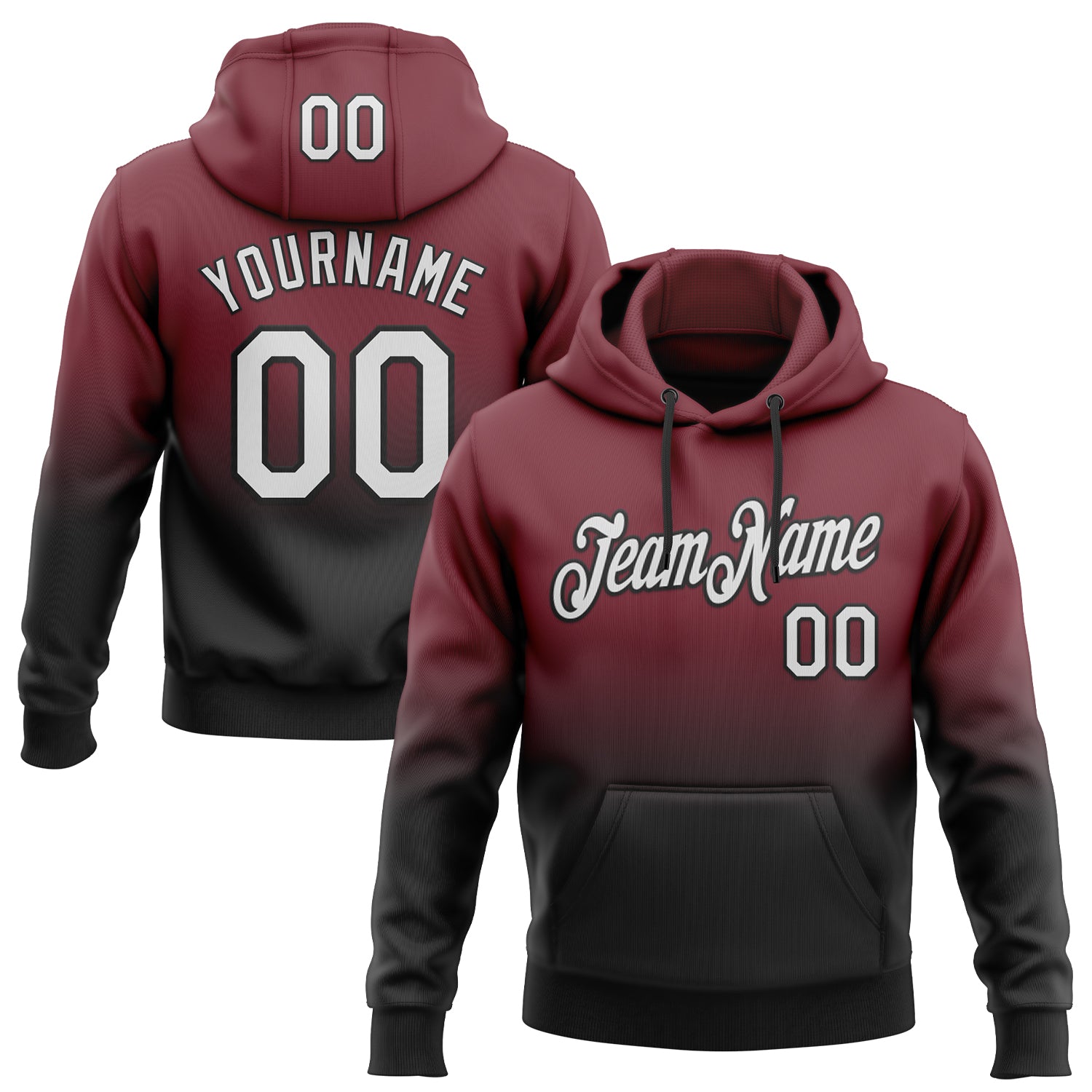 Custom Stitched Burgundy White-Black Fade Fashion Sports Pullover Sweatshirt Hoodie