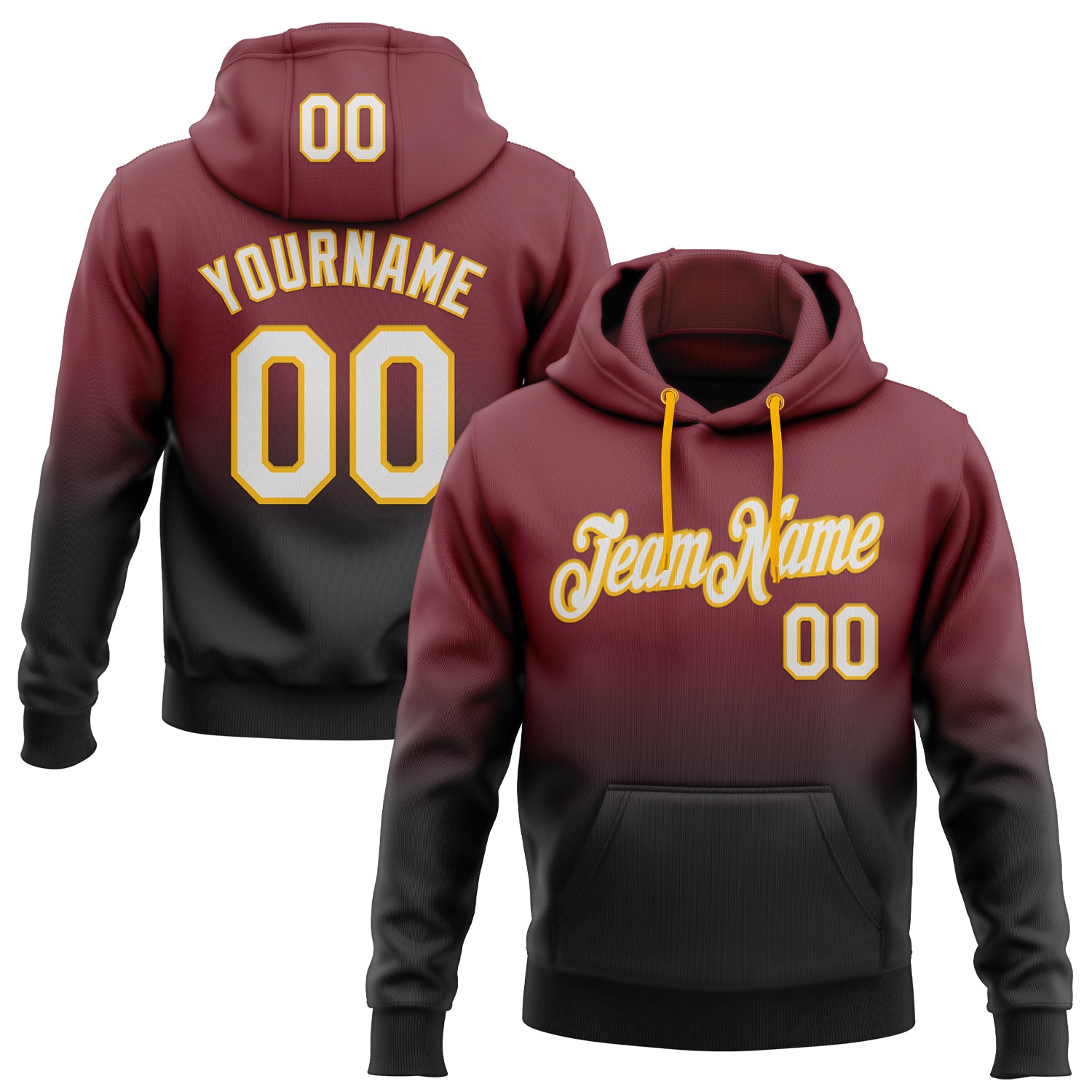 Custom Stitched Burgundy White Black-Gold Fade Fashion Sports Pullover Sweatshirt Hoodie