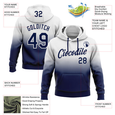 Custom Stitched White Navy Fade Fashion Sports Pullover Sweatshirt Hoodie