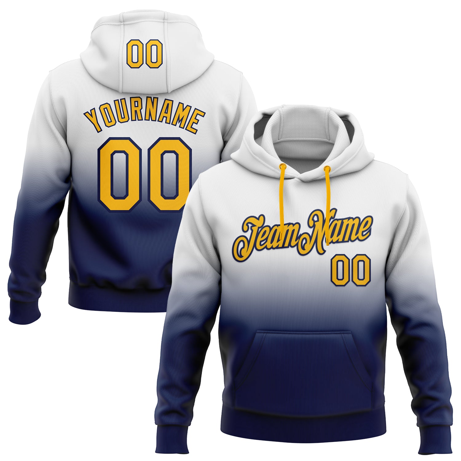 Custom Stitched White Gold-Navy Fade Fashion Sports Pullover Sweatshirt Hoodie