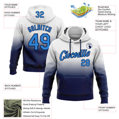Custom Stitched White Powder Blue-Navy Fade Fashion Sports Pullover Sweatshirt Hoodie