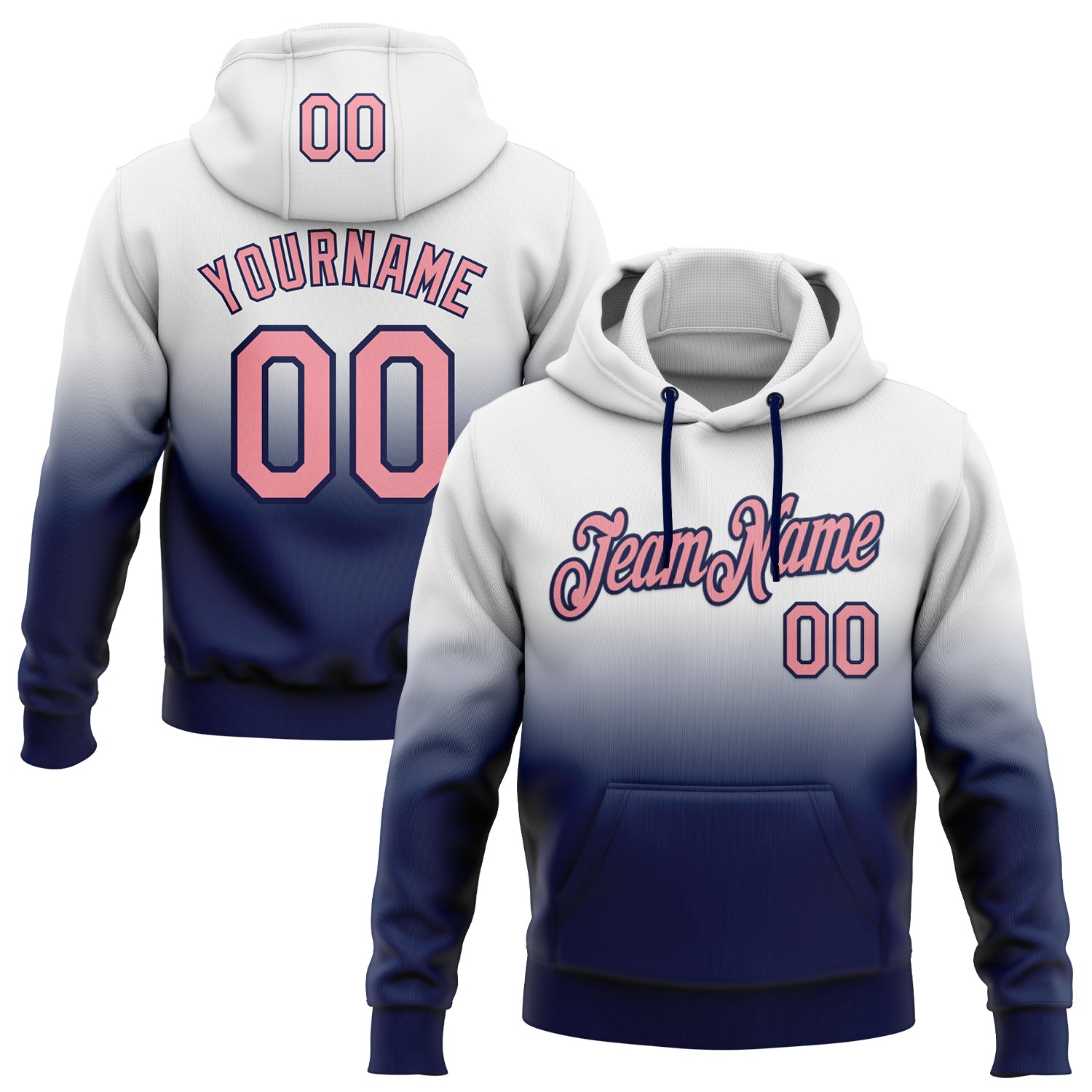 Custom Stitched White Medium Pink-Navy Fade Fashion Sports Pullover Sweatshirt Hoodie