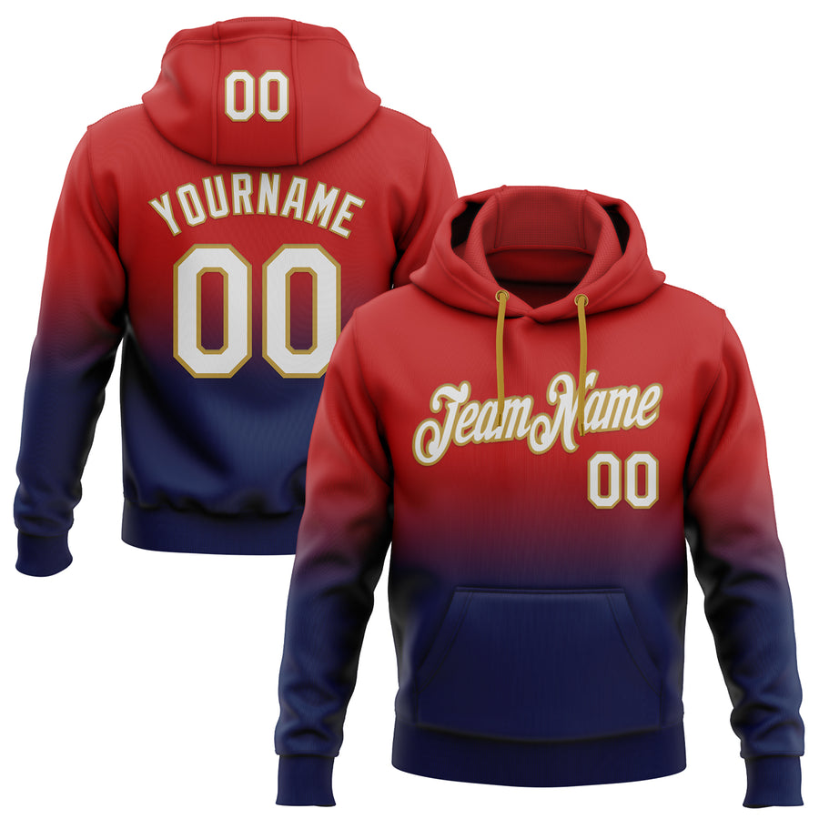 Custom Stitched Red White Navy-Old Gold Fade Fashion Sports Pullover Sweatshirt Hoodie