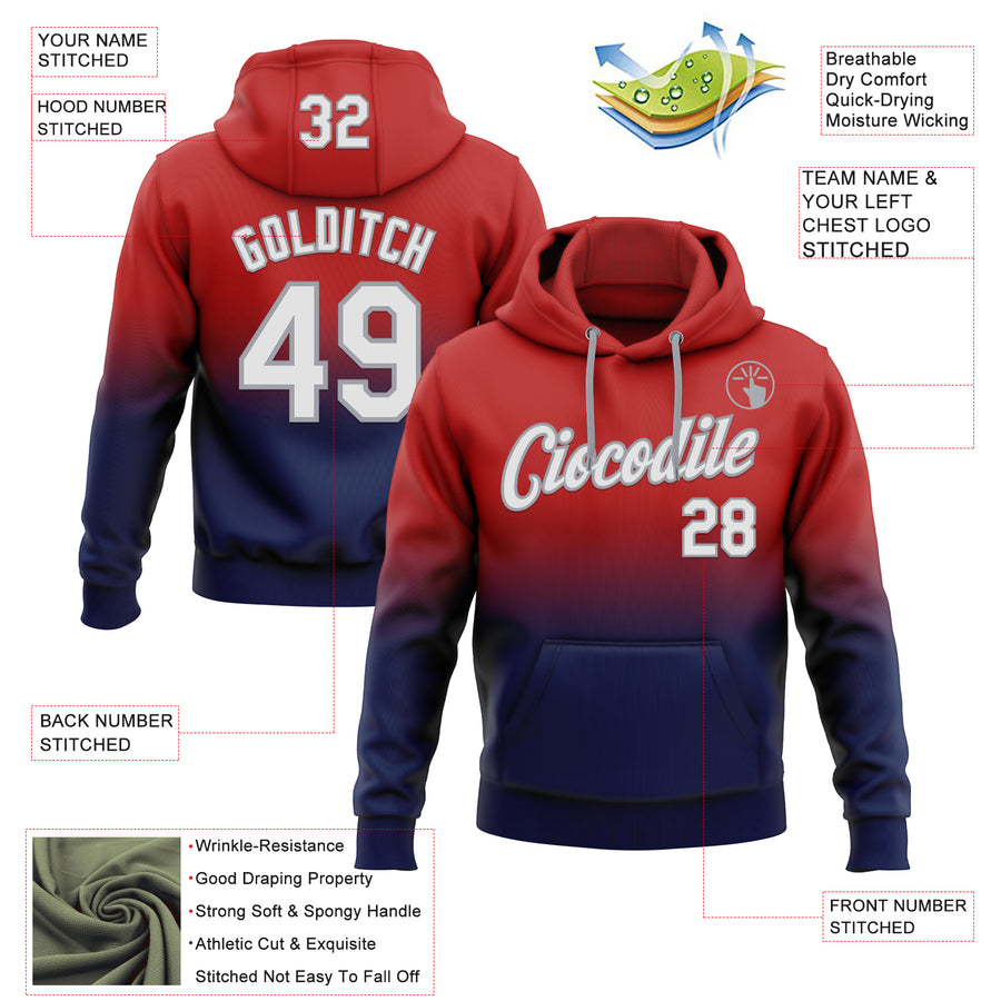Custom Stitched Red White Navy-Gray Fade Fashion Sports Pullover Sweatshirt Hoodie