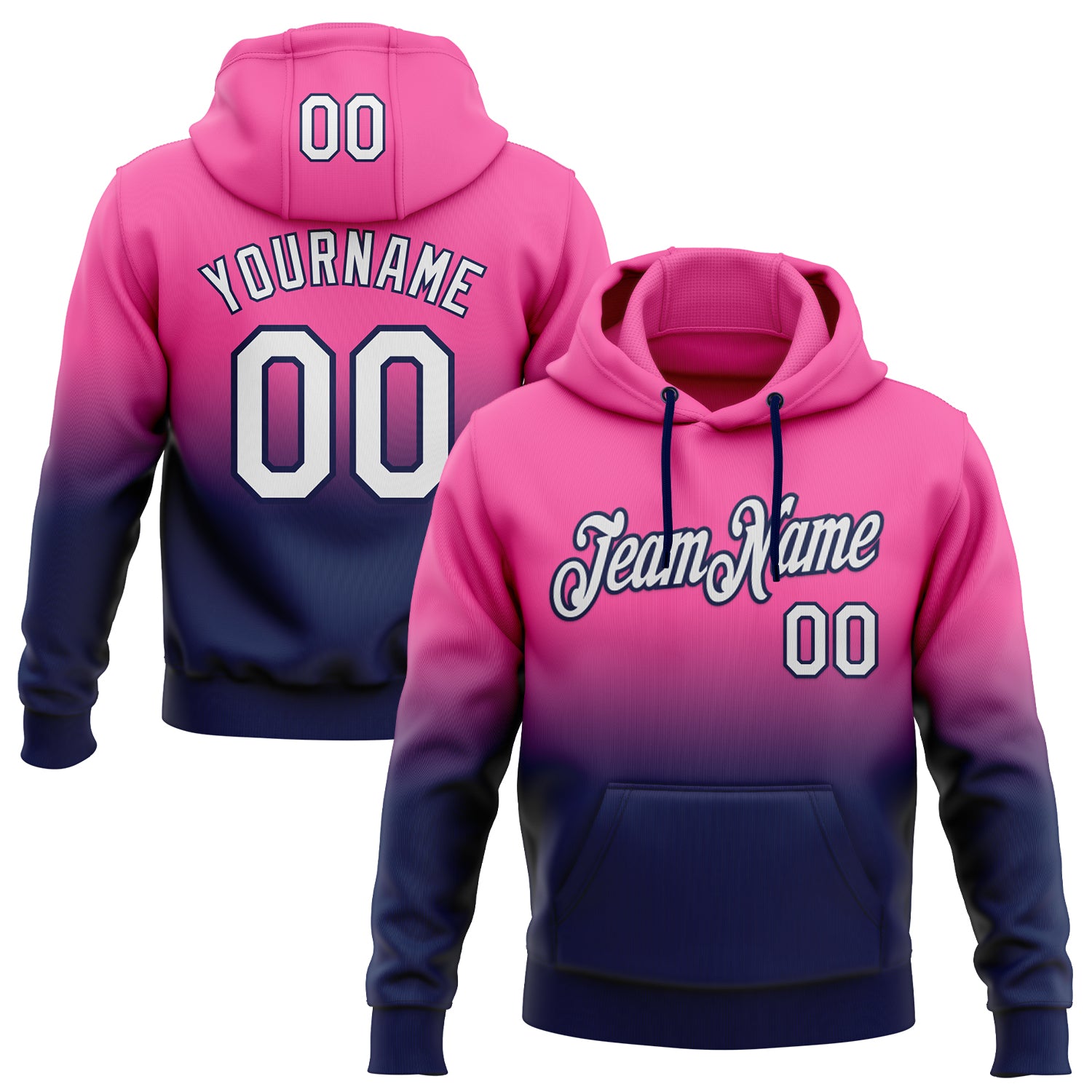 Custom Stitched Pink White-Navy Fade Fashion Sports Pullover Sweatshirt Hoodie