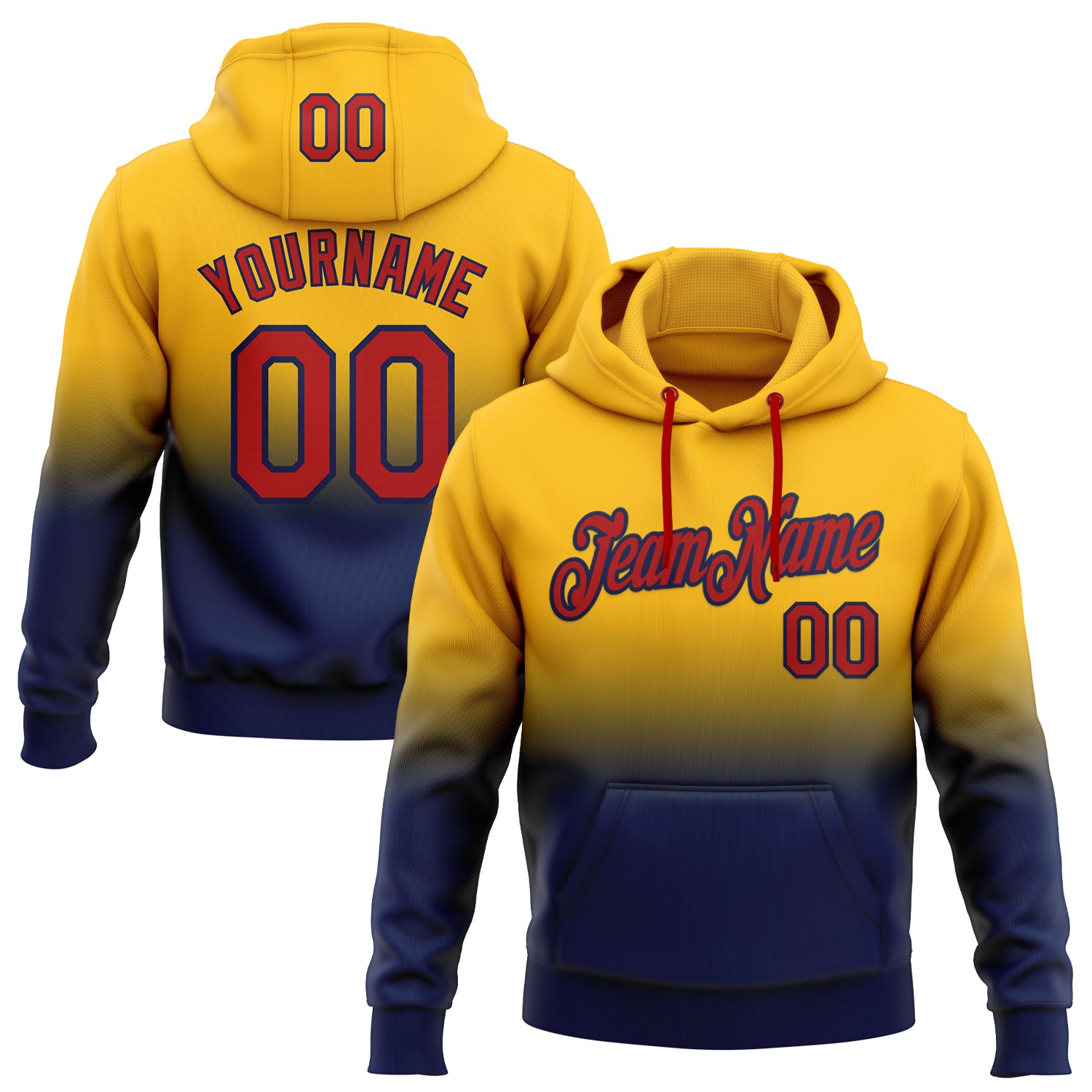 Custom Stitched Gold Red-Navy Fade Fashion Sports Pullover Sweatshirt Hoodie