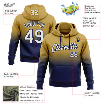Custom Stitched Old Gold White-Navy Fade Fashion Sports Pullover Sweatshirt Hoodie
