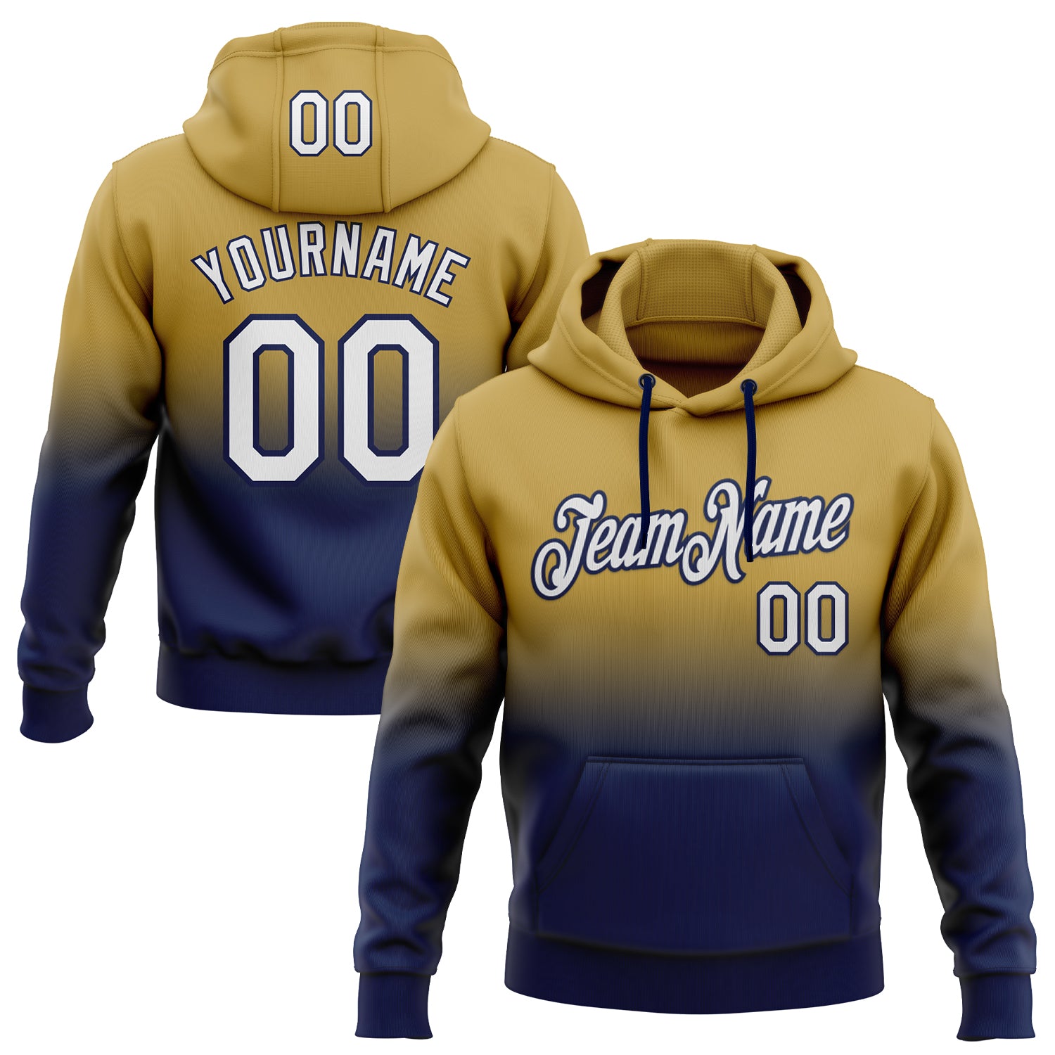 Custom Stitched Old Gold White-Navy Fade Fashion Sports Pullover Sweatshirt Hoodie