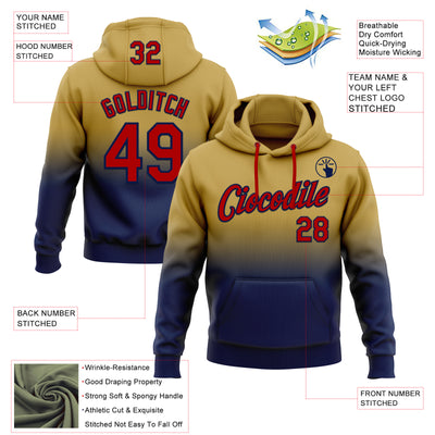 Custom Stitched Old Gold Red-Navy Fade Fashion Sports Pullover Sweatshirt Hoodie