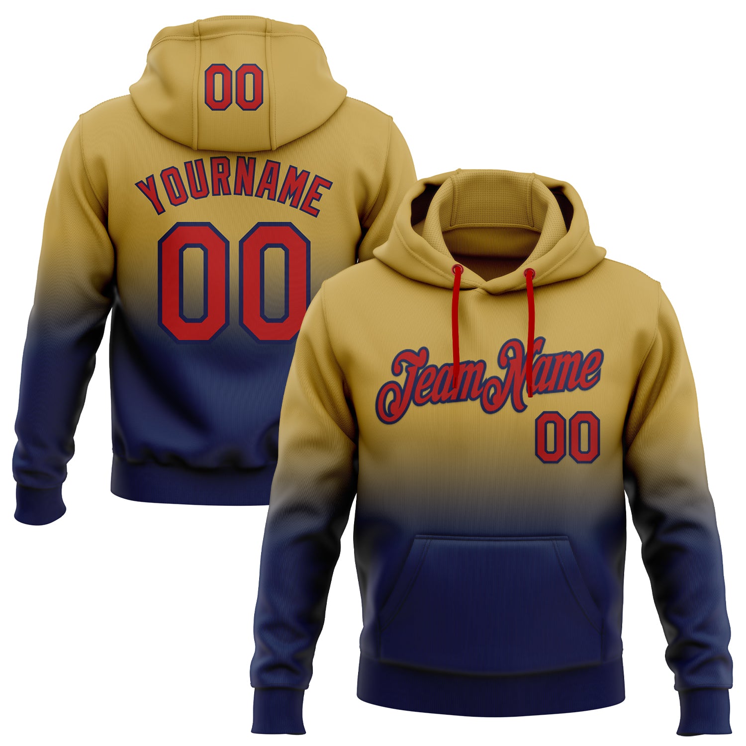 Custom Stitched Old Gold Red-Navy Fade Fashion Sports Pullover Sweatshirt Hoodie