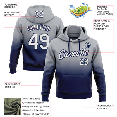 Custom Stitched Gray White-Navy Fade Fashion Sports Pullover Sweatshirt Hoodie