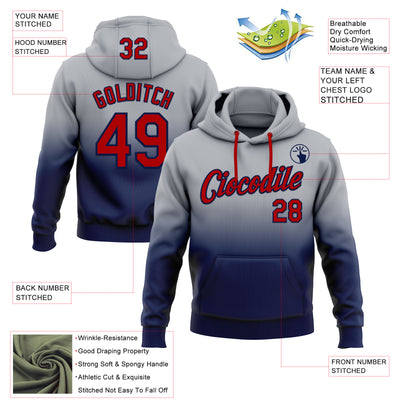 Custom Stitched Gray Red-Navy Fade Fashion Sports Pullover Sweatshirt Hoodie