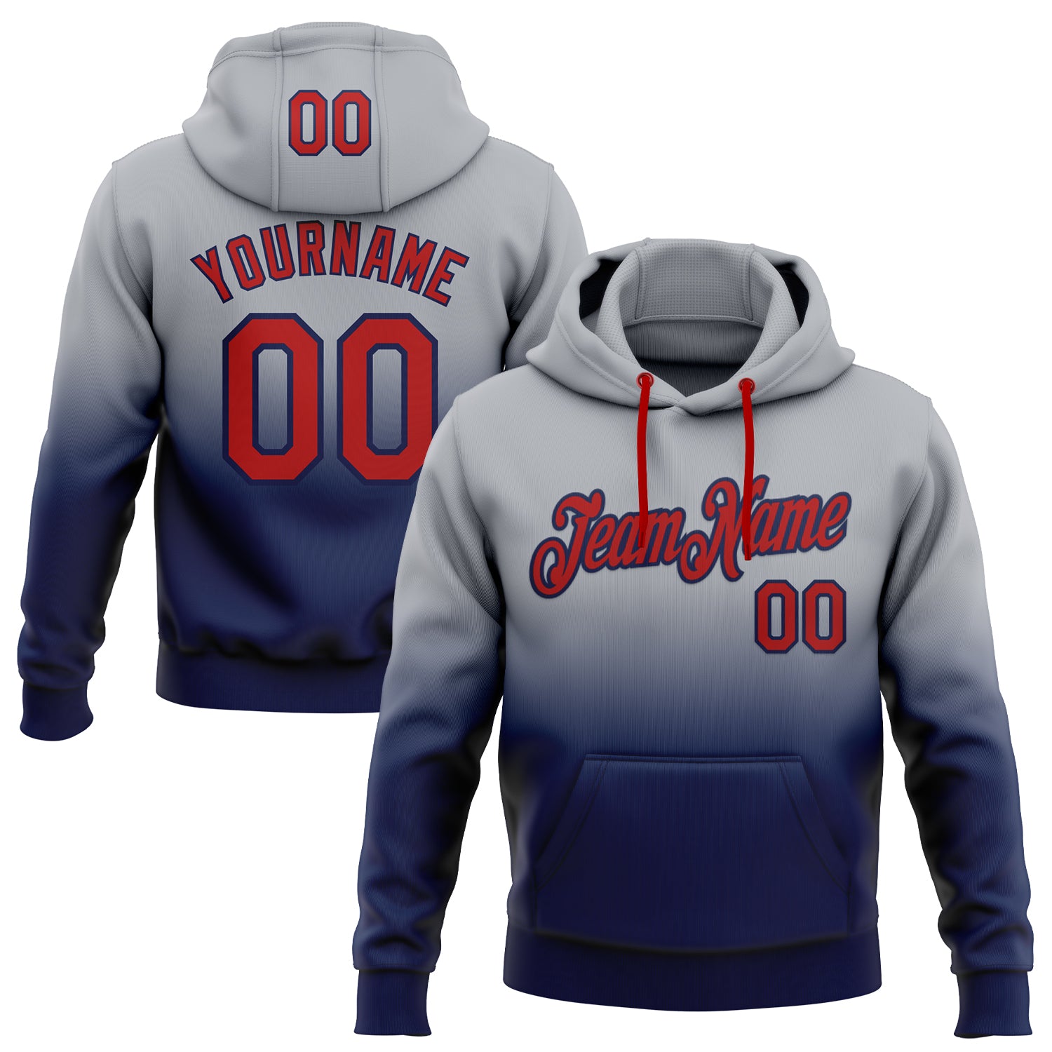 Custom Stitched Gray Red-Navy Fade Fashion Sports Pullover Sweatshirt Hoodie