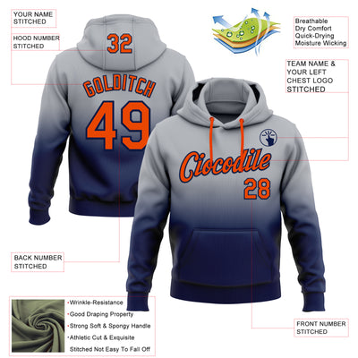 Custom Stitched Gray Orange-Navy Fade Fashion Sports Pullover Sweatshirt Hoodie
