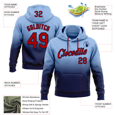 Custom Stitched Light Blue Red-Navy Fade Fashion Sports Pullover Sweatshirt Hoodie