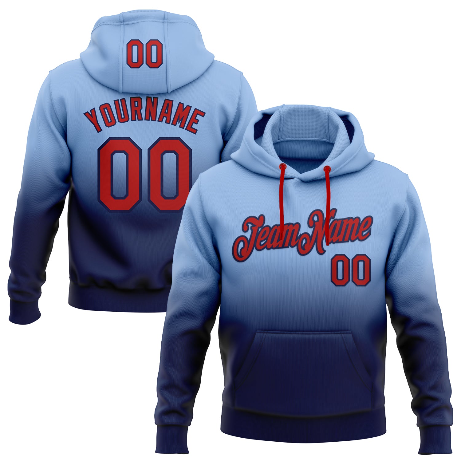 Custom Stitched Light Blue Red-Navy Fade Fashion Sports Pullover Sweatshirt Hoodie