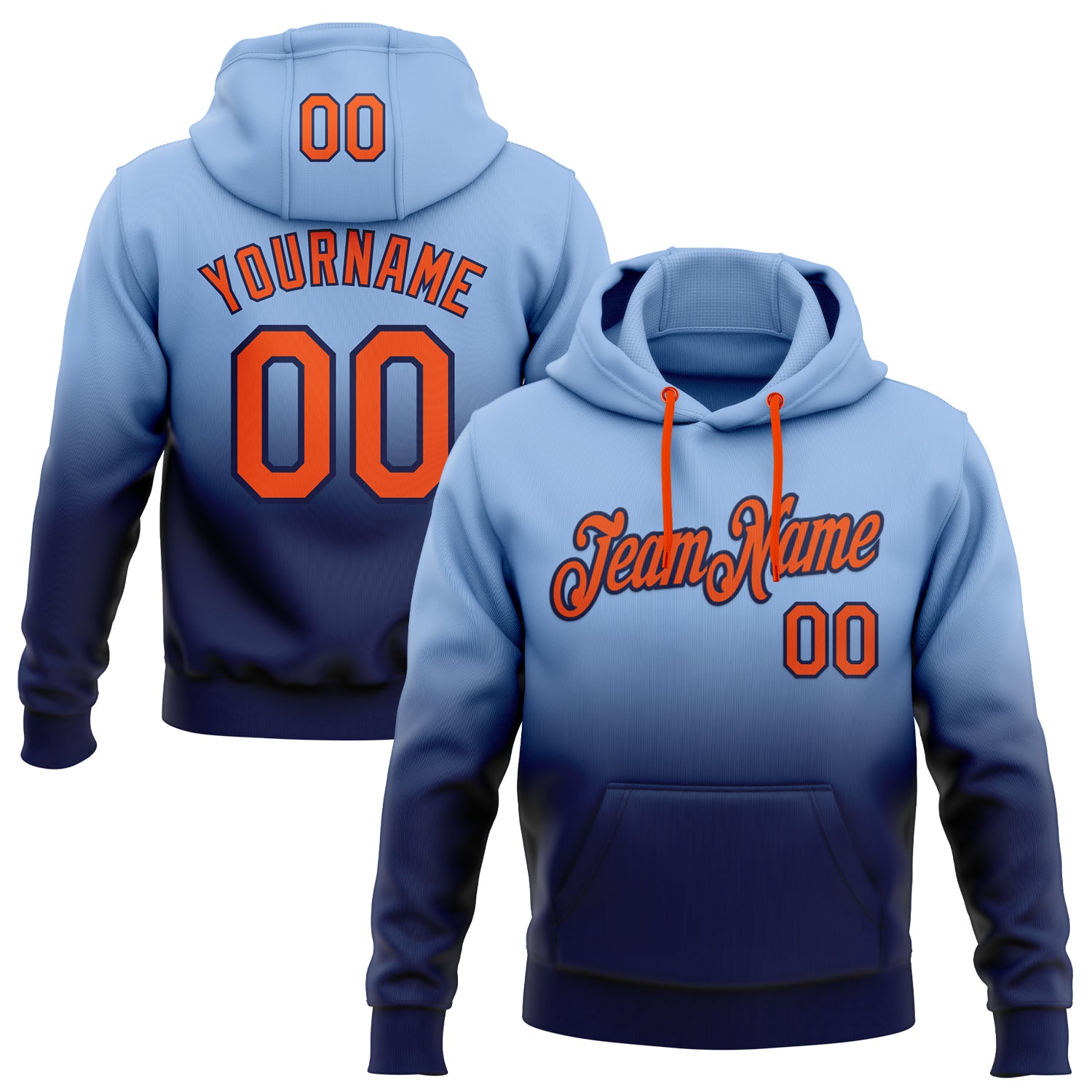 Custom Stitched Light Blue Orange-Navy Fade Fashion Sports Pullover Sweatshirt Hoodie