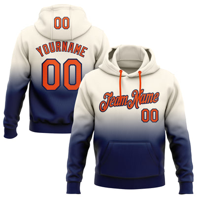 Custom Stitched Cream Orange-Navy Fade Fashion Sports Pullover Sweatshirt Hoodie