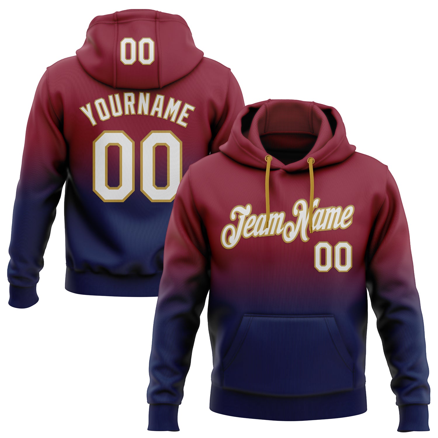 Custom Stitched Crimson White Navy-Old Gold Fade Fashion Sports Pullover Sweatshirt Hoodie
