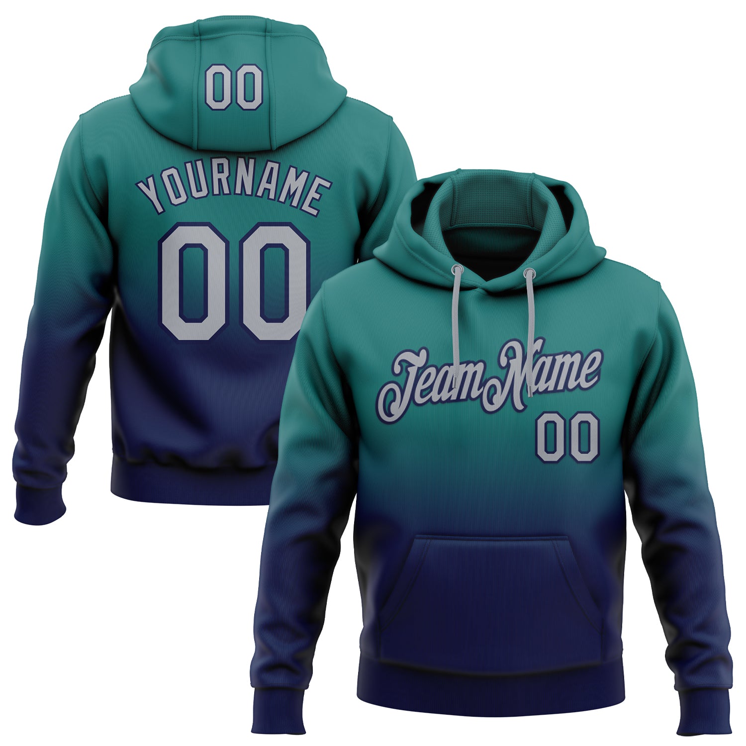Custom Stitched Teal Gray-Navy Fade Fashion Sports Pullover Sweatshirt Hoodie