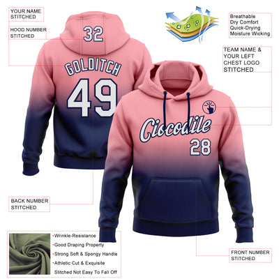 Custom Stitched Medium Pink White-Navy Fade Fashion Sports Pullover Sweatshirt Hoodie