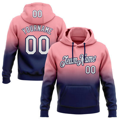 Custom Stitched Medium Pink White-Navy Fade Fashion Sports Pullover Sweatshirt Hoodie